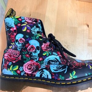 Dr. Martens Black Floral Skull Heeled Boots